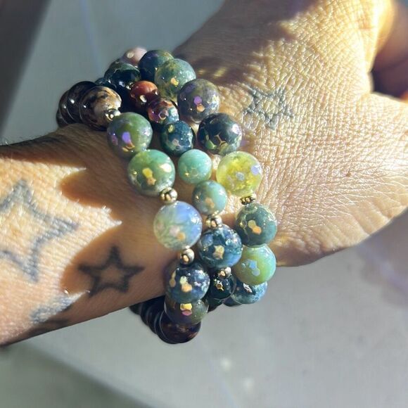 Dee Berkley Set of (3) 6mm Mystic Coated Marine Agate with 8mm Multi-Colored Aga - Picture 3 of 12